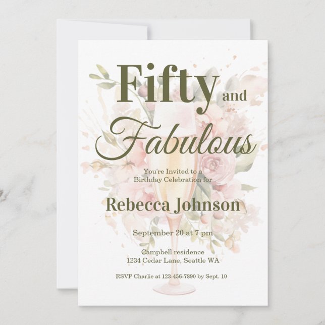 Invitation Cinquante ans et Fabuleux Fête d'anniversaire 50 a (Devant)