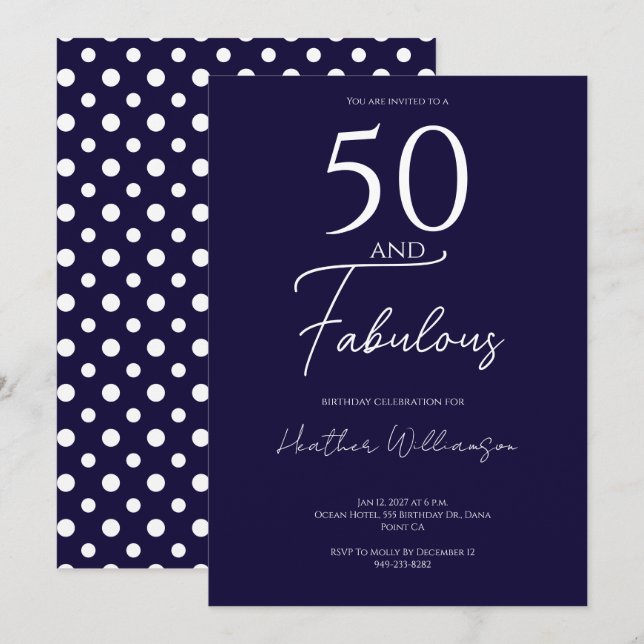 Invitation Cinquante ans et Fabuleux Fête d'anniversaire 50 a (Devant / Derrière)