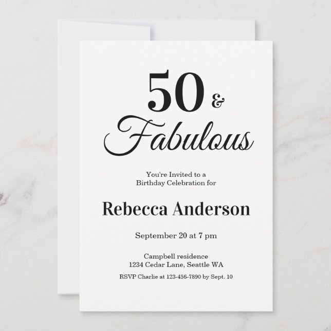 Invitation Cinquante ans et Fabuleux Fête d'anniversaire 50 a (Devant)
