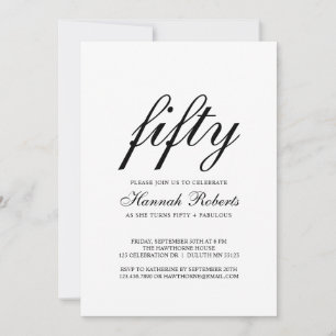 Invitation Cinquante ans et Fabuleux Fête d'anniversaire noir