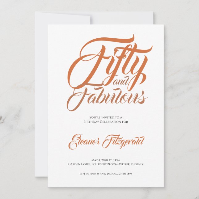 Invitation Cinquante ans et Fabuleux Fête d'anniversaire Terr (Devant)