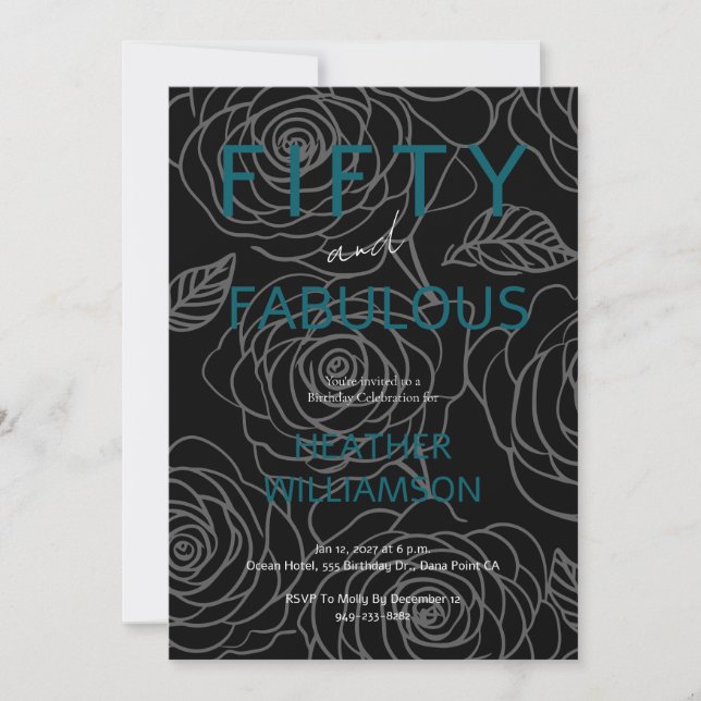Invitation Cinquante ans et Fabuleux Fleurs 50e anniversaire  (Devant)