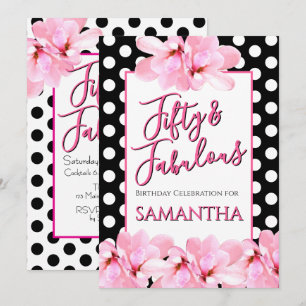 Invitation Cinquante ans et Fabuleux Fleurs roses sur fond no