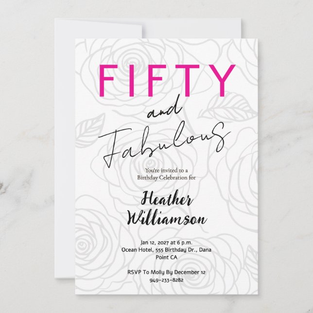 Invitation Cinquante ans et Fabuleux Floral 50e Anniversaire  (Devant)