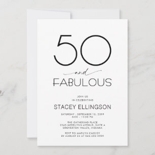 Invitation Cinquante ans et Fabuleux Minimal Fête d'anniversa