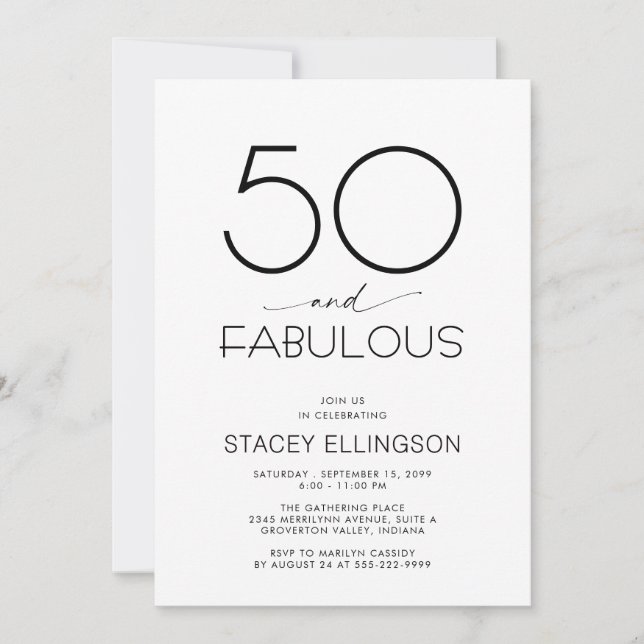 Invitation Cinquante ans et Fabuleux Minimal Fête d'anniversa (Devant)