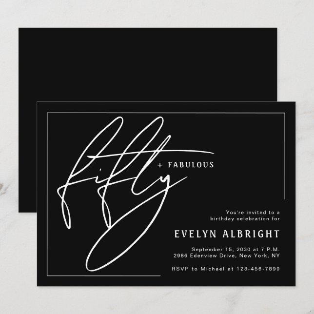 Invitation Cinquante ans et Fabuleux Minimal Fête d'anniversa (Devant / Derrière)