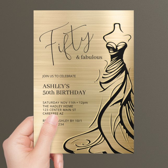 Invitation Cinquante ans et Fabuleux Robe Or 50e Anniversaire (Créateur téléchargé)