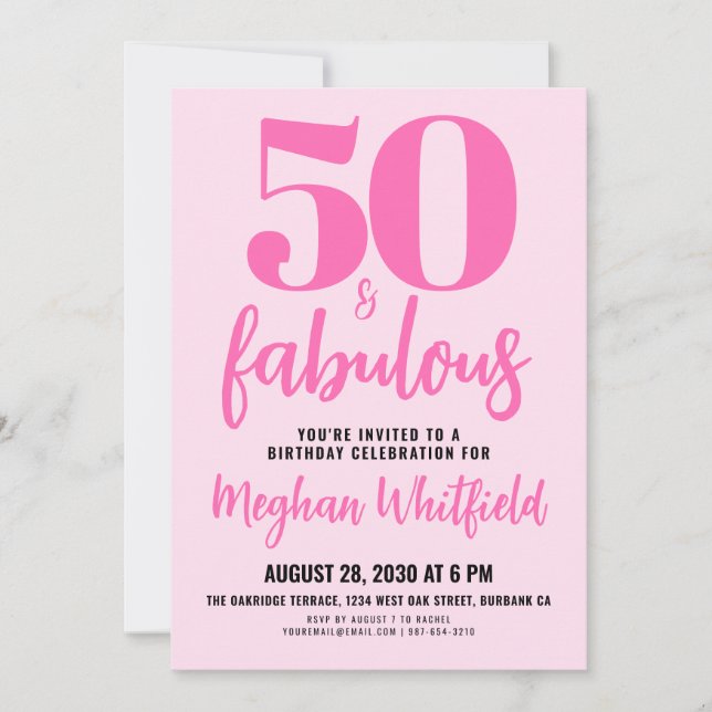 Invitation Cinquante ans et Fabuleux Rose Foncé Fête d'annive (Devant)