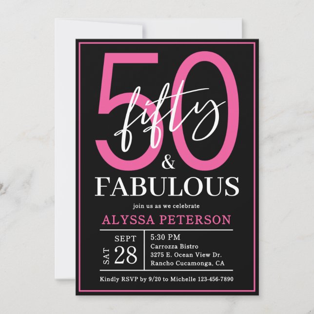 Invitation Cinquante ans et Fabuleux Script 50e Anniversaire (Devant)