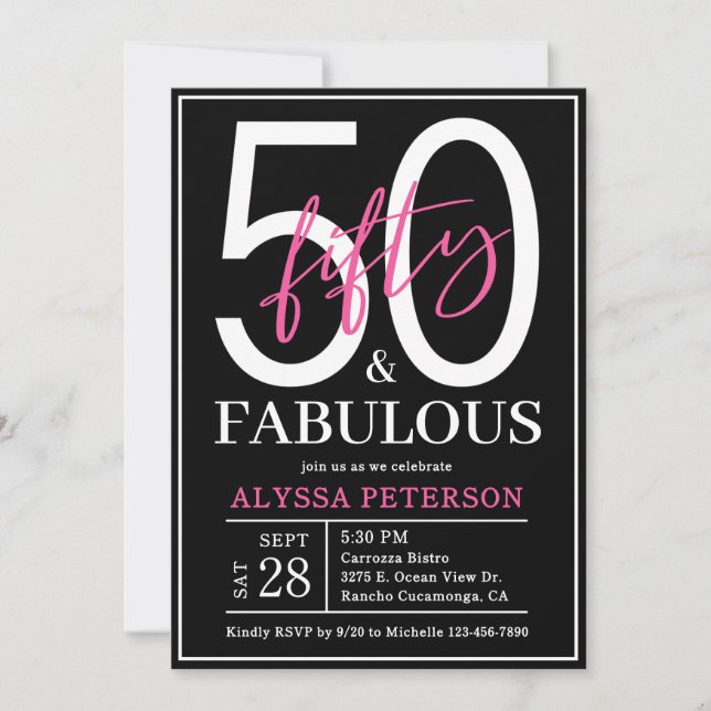 Invitation Cinquante ans et Fabuleux Script 50e Anniversaire (Devant)