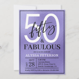 Invitation Cinquante ans et Fabuleux Texte Violet 50e Anniver