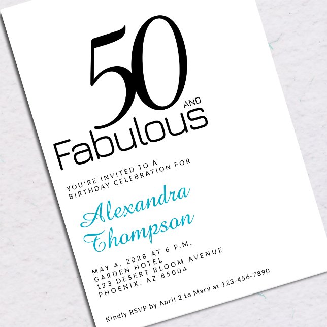 Invitation Cinquante ans et Fabuleux Turquoise Fête d'anniver (Créateur téléchargé)