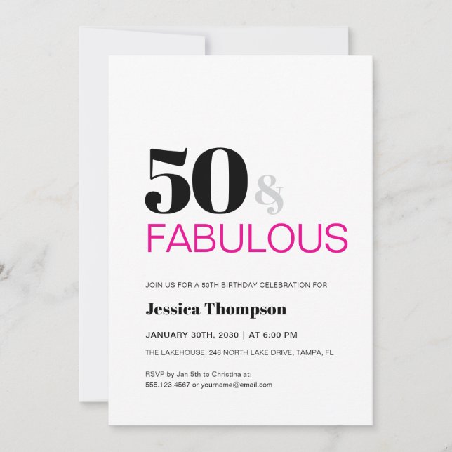 Invitation Cinquante ans et Fabuleux Typographie 50e Annivers (Devant)