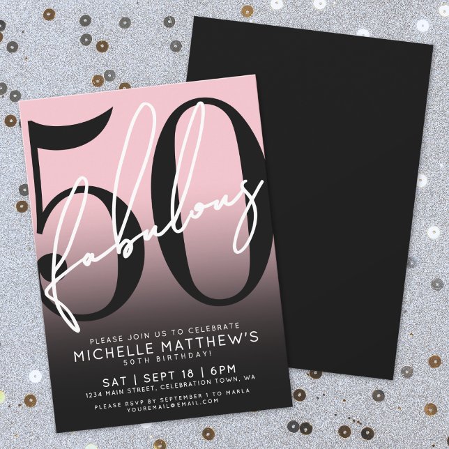 Invitation Cinquante ans et fabuleux : une fête moderne pour  (Fifty And Fabulous Modern 50th Birthday Party Invitation)
