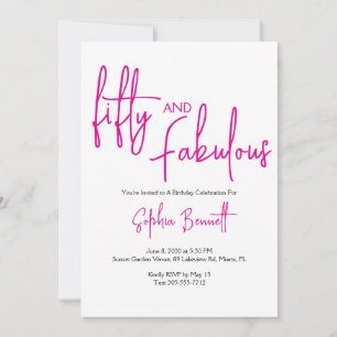 Invitation Cinquante ans et Fabulueux Écriture Rose Fête d'an