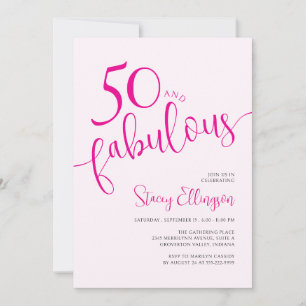 Invitation Cinquante ans et Fabulueux Texte Rose Fête d'anniv