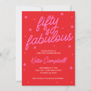 Invitation Cinquante ans et Fabulueux Texte Rose Rouge 50e An