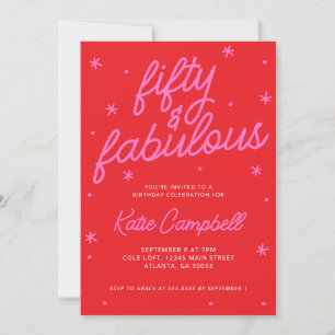 Invitation Cinquante ans et Fabulueux Texte Rose Rouge 50e An