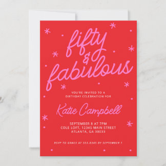 Invitation Cinquante ans et Fabulueux Texte Rose Rouge 50e An