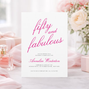 Invitation Cinquante ans et Fantastique Écriture Rose Fête d'