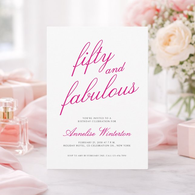Invitation Cinquante ans et Fantastique Écriture Rose Fête d' (Créateur téléchargé)