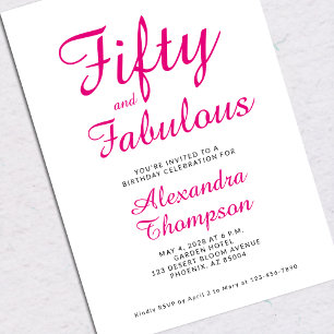 Invitation Cinquante ans et Fantastique Écriture Rose Fête d'