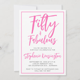 Invitation Cinquante ans et Fantastique Texte Rose pour une F