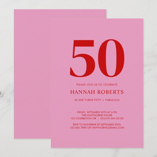 Invitation Cinquante ans et Incroyable Fête d'anniversaire ro (Devant / Derrière)