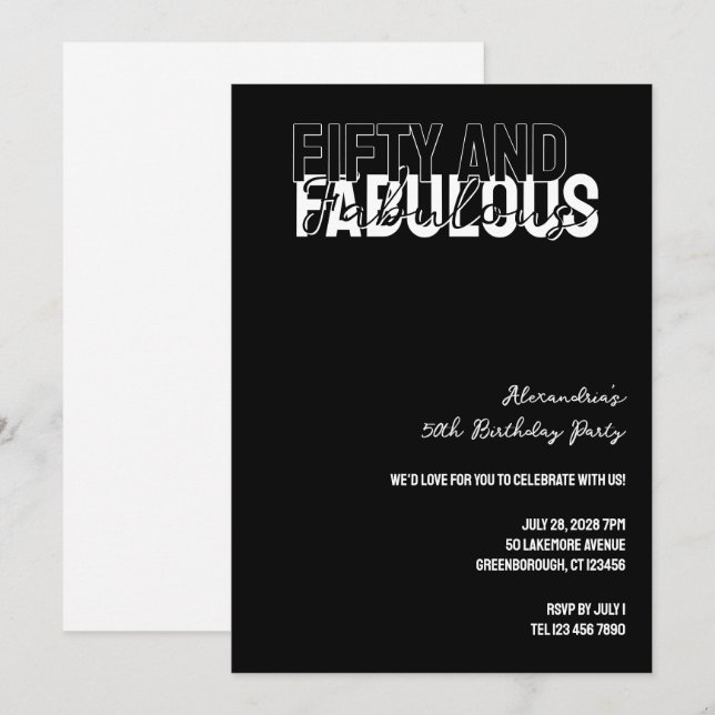 Invitation Cinquante ans moderne et fabuleux Fête d'anniversa (Devant / Derrière)