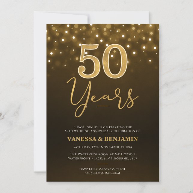 Invitation Cinquante ans Or Brun 50e anniversaire de mariage (Devant)
