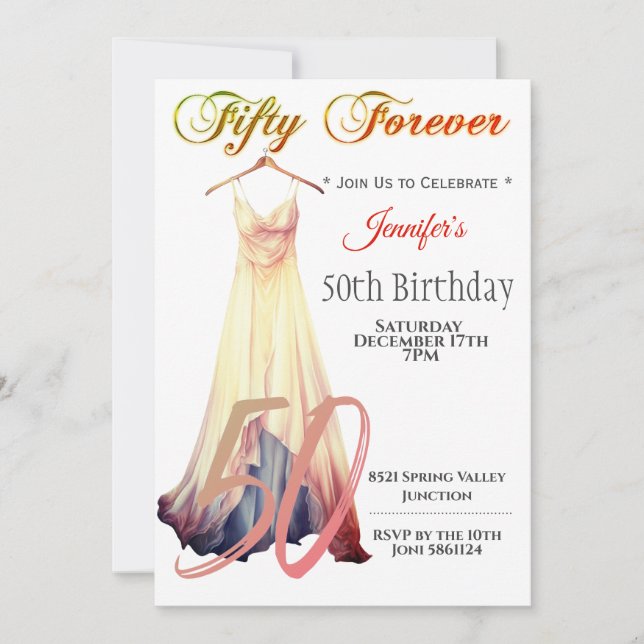 Invitation Cinquante ans pour toujours | Robe moderne pour 50 (Devant)