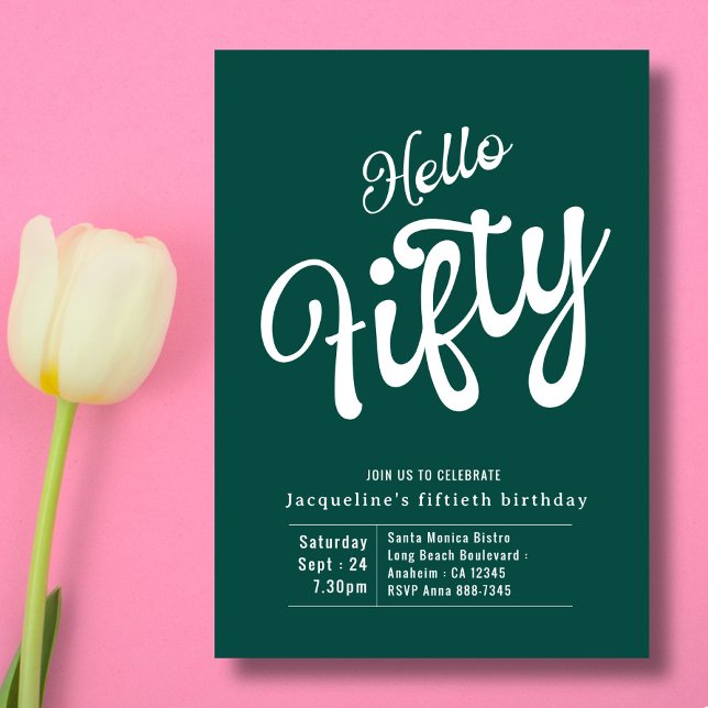 Invitation Cinquante Blanc Vert Moderne 50e Anniversaire (Créateur téléchargé)