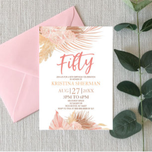 Invitation Cinquante Boho rose Floral 50e fête d'anniversaire
