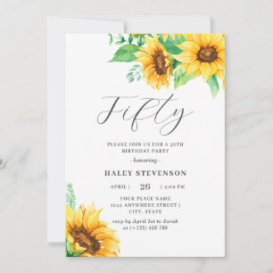 Invitation Cinquante Chic Jaune Fleur de Tournesol Floral 50e
