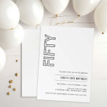 Invitation Cinquante-cinquième anniversaire moderne Invitatio<br><div class="desc">Cette invitation minimaliste à la fête du 50ème anniversaire de typographie est parfaite pour une fête d'anniversaire moderne. Le design simple est composé d'une typographie minimaliste classique en noir et blanc et d'une touche moderne. Personnalisable dans n'importe quelle couleur. Gardez le design minimal et élégant, en l'état, ou personnalisez-le en...</div>