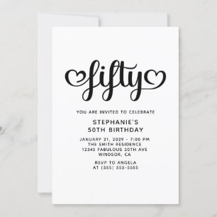Invitation Cinquante Coeurs mignons Script 50e anniversaire
