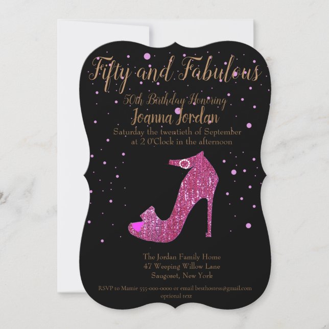 Invitation Cinquante et fabuleuse GirlySparkly Chaussure rose (Devant)
