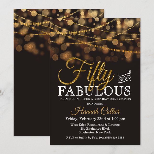 Invitation Cinquante et fabuleuse Parties scintillant Anniver (Devant / Derrière)