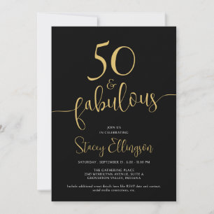 Invitation Cinquante et Fabuleux 50e Anniversaire Noir Or