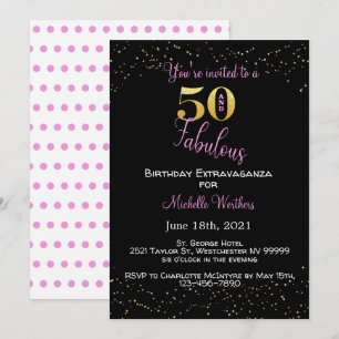 Invitation Cinquante et fabuleux Anniversaire Black Pink Gold