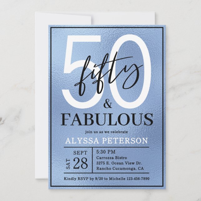 Invitation Cinquante et Fabuleux Bleu Poussiéreux Script 50e  (Devant)