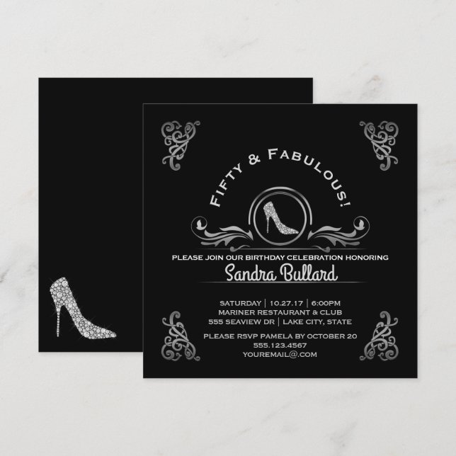 Invitation Cinquante et fabuleux Diamant talons hauts Anniver (Devant / Derrière)