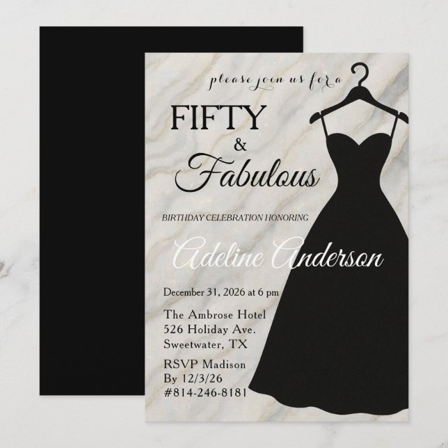 Invitation Cinquante et Fabuleux Marbre Noir Blanc 50ème (Devant / Derrière)