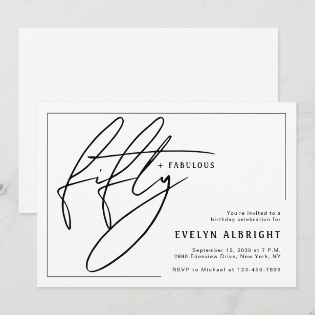 Invitation Cinquante et Fabuleux Minimal 50e Anniversaire (Devant / Derrière)