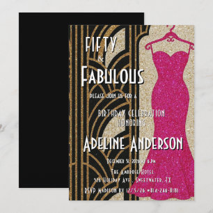 Invitation Cinquante et Fabuleux Noir Or Rose Art Déco 50ème