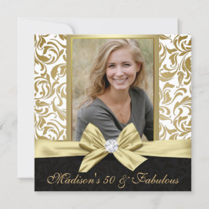 Invitation Cinquante et fabuleux or blanc damassé 50e anniver