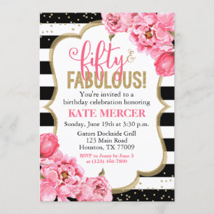 Invitation Cinquante et fabuleux Pink Gold Floral 50e anniver