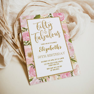 Invitation Cinquante et fabuleux Pink Gold Floral 50e anniver