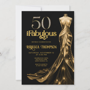 Invitation Cinquante et Fabuleux Robe Dorée Noir 50e Annivers
